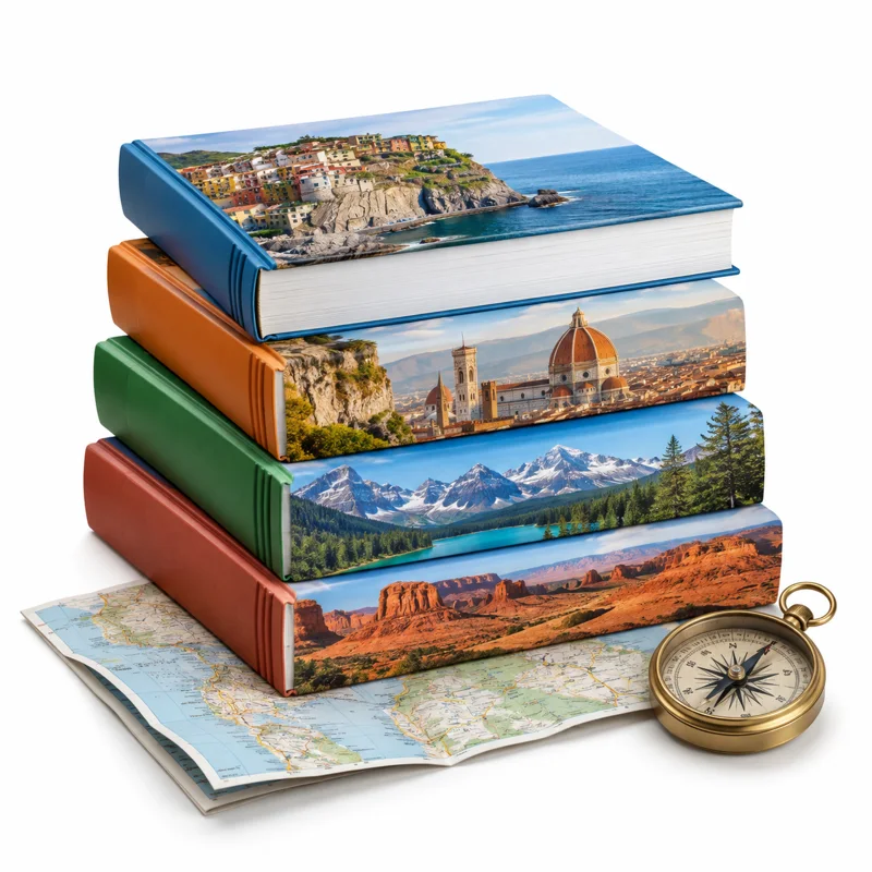 AI-generated illustration representing Travel guidebooks